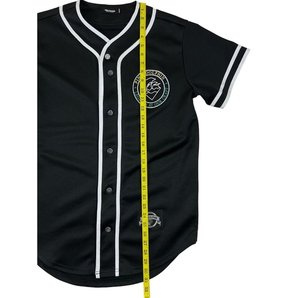 Pink+Dolphin Men Black Short Sleeve Button Up Baseball Jersey Sz M - Picture 2 of 7